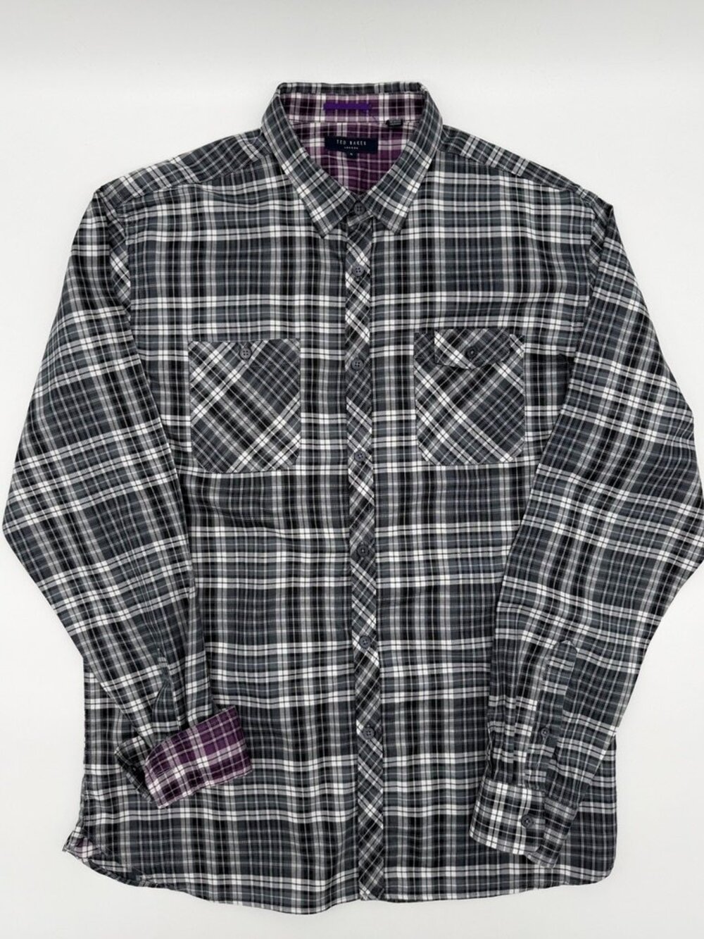 Ted Baker Designer Plaid Long Sleeve Button Up Shirt 5(L)